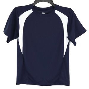 Teamwork Boys Active T-Shirt Blue White Color Block Crew Neck Tee M New